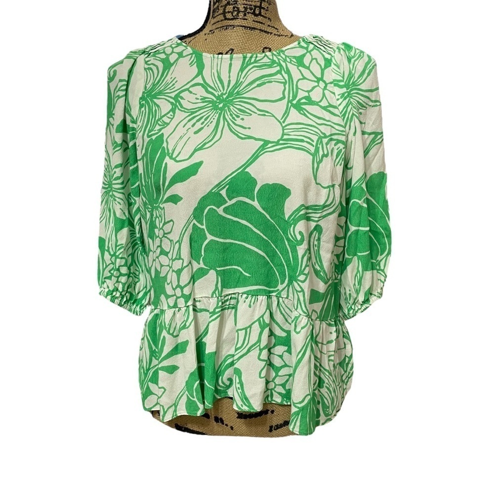 Lilly Pulitzer Aranea 3/4 Sleeve Top Spearmint Kiss My Tulips Size Small Ruffle